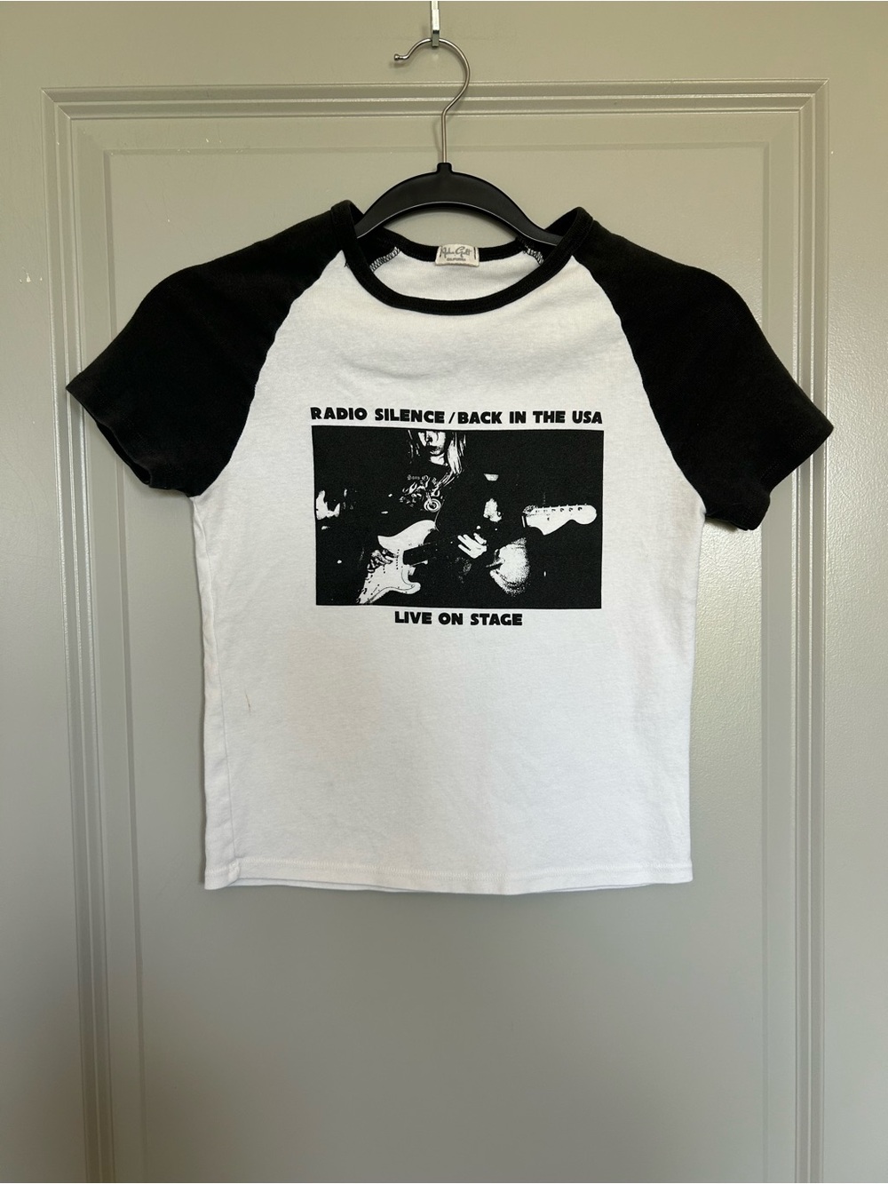 Brandy Melville Black & White Raglan 'Live On Stage' Graphic Tee
